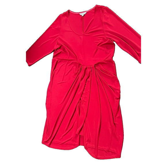Ann Scholz Red Jersey Dress Draped Woman Sleeves ~sz‎ US 18 - Picture 2 of 6
